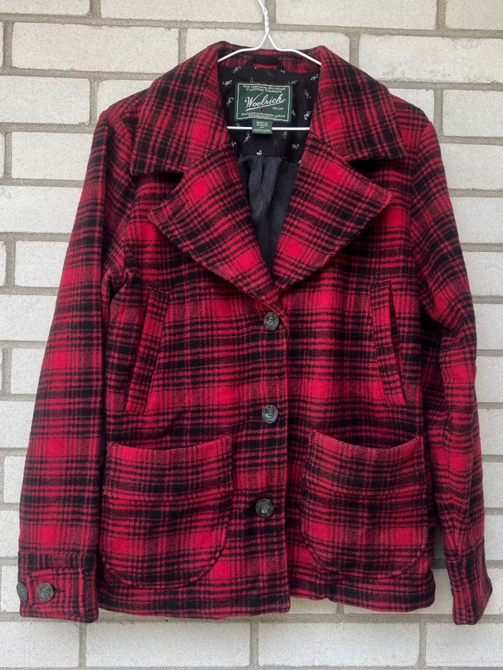 Vintage Woolrich Plaid Wool Jacket Red Black Size Small 2000s Y2K